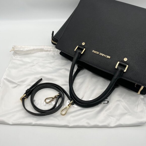 Michael Kors Black Saffiano Leather Selma Convertible Satchel Bag - Picture 10 of 11